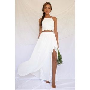 Lulus Midnight Memories White Lace Two-Piece Maxi